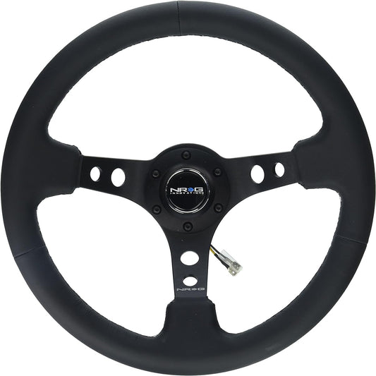 NRG Innovations RST -006BK reinforced steering wheels (350mm sports steering wheels (depth 3 inches) -black spokes with round hole/black leather)