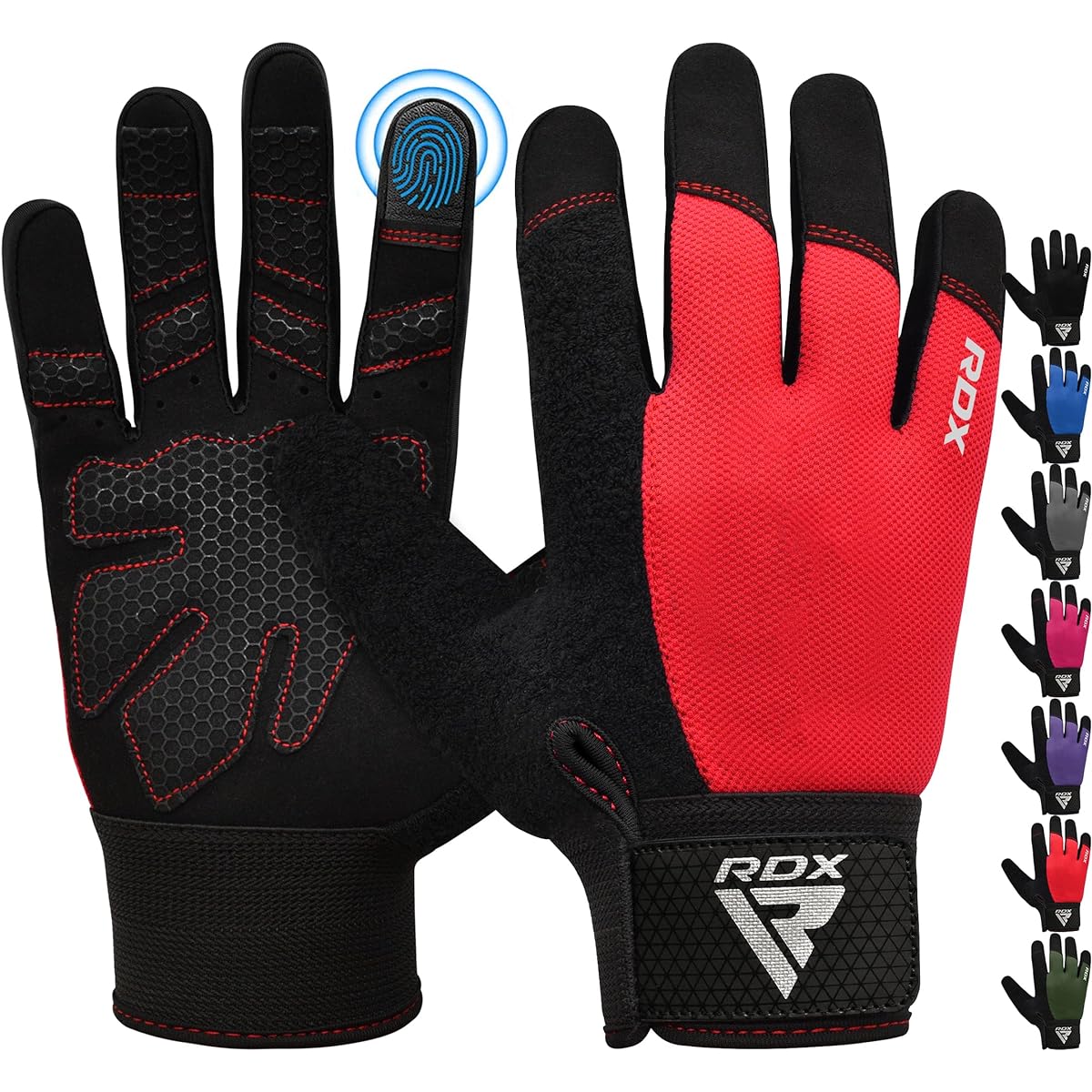 RDX Weightlifting Gloves Gym Workout Full Finger Touch Screen Breathable Anti-Slip Padded Palm Protection Fitness Strength Training Powerlifting HIIT WOD Exercise Men Women Home Gym Cycling (Red, XL)