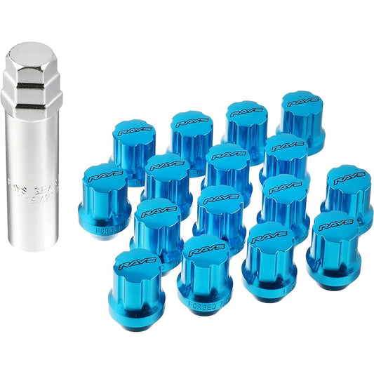 [RAYS] Duralumin Nut Set Gear Type (Short) M12X1.5 BL (Blue) Set of 16 74012000002BL