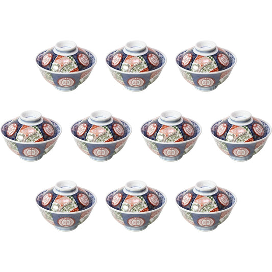 Set of 10 Nishikizakura Anti-lidded bowl [15.7 x 12cm 690g] [Lidded bowl] [Tendon, Katsudon, Oyakodon, Japanese tableware, restaurant, commercial use]