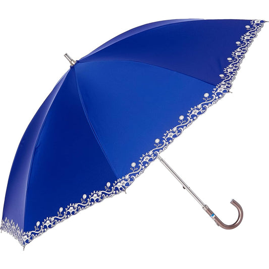 [Moonbat] Long Umbrella LANVIN COLLECTION (Lanvin Collection) Hem Embroidery Parasol Short Umbrella Parasol with Logo Simple Stylish Cute Women's [Suitable for both sun and rain, lightweight, heat shielding] Pale Sky Pale Sky Rib length: approx. 50 cm