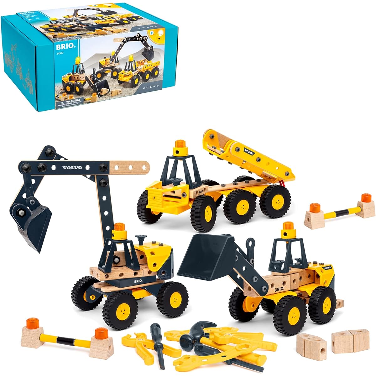 BRIO Builder Volvo Construction Vehicle DX Set 34597 "Total 213 Pieces" Ages 3 and up (Carpenter Tool Play Toy Educational Toy Pretend Play) Yellow