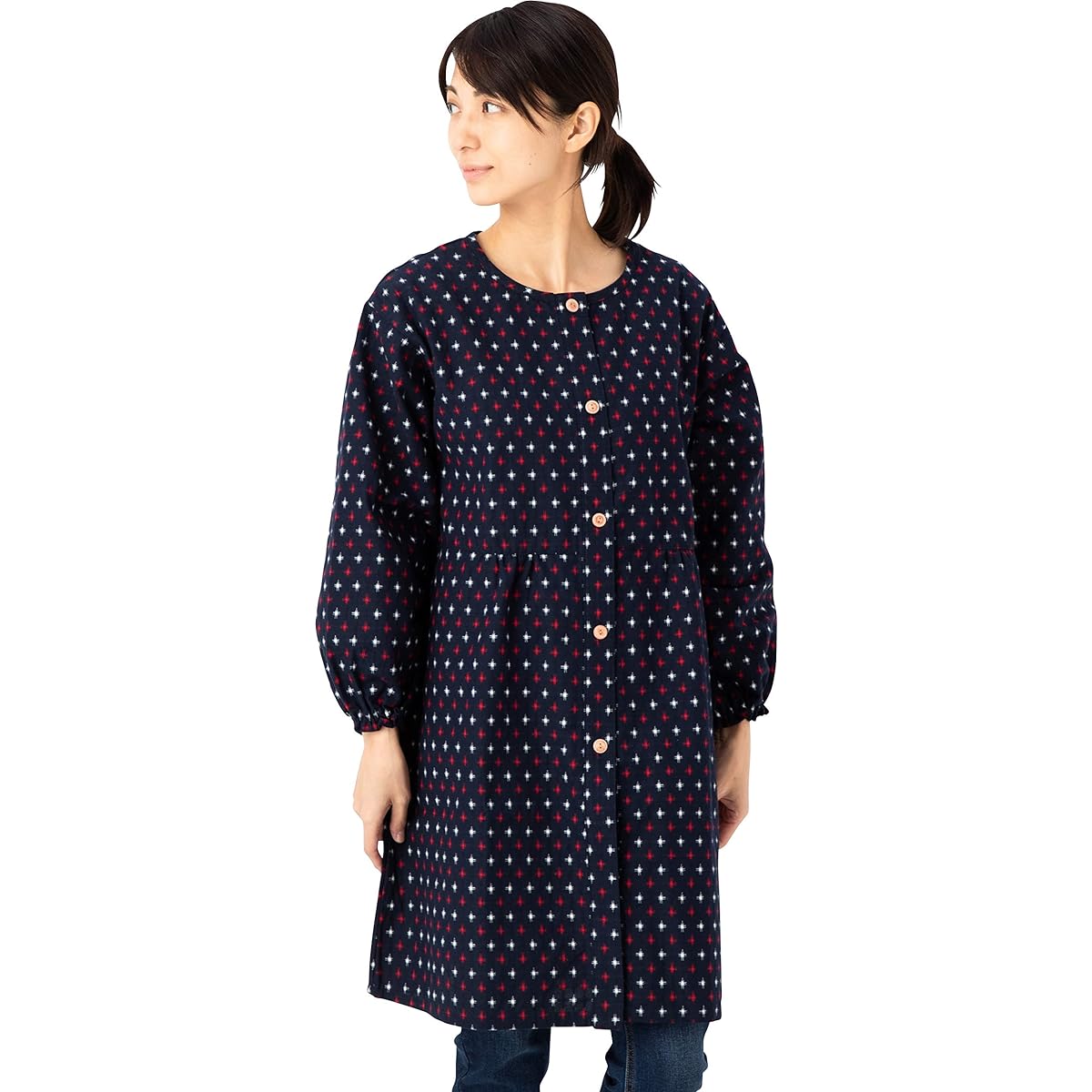Watanosato Kurume Orimae Button Kappogi Apron Japanese Pattern (Cross Red, LL) [Parallel Import]