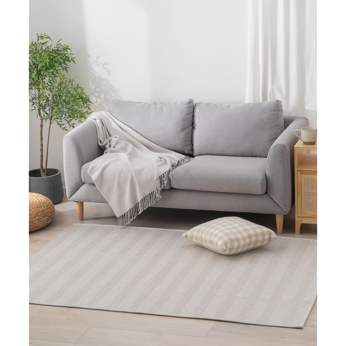 RECYCO Carpet Rug, 3 Tatami Mats, Urethane Filled, Jacquard Weave, Herringbone Mix, Non-Slip, Washable, Suitable for All Seasons, Floor Protection, Soundproofing, Stylish, Beige, 185X240