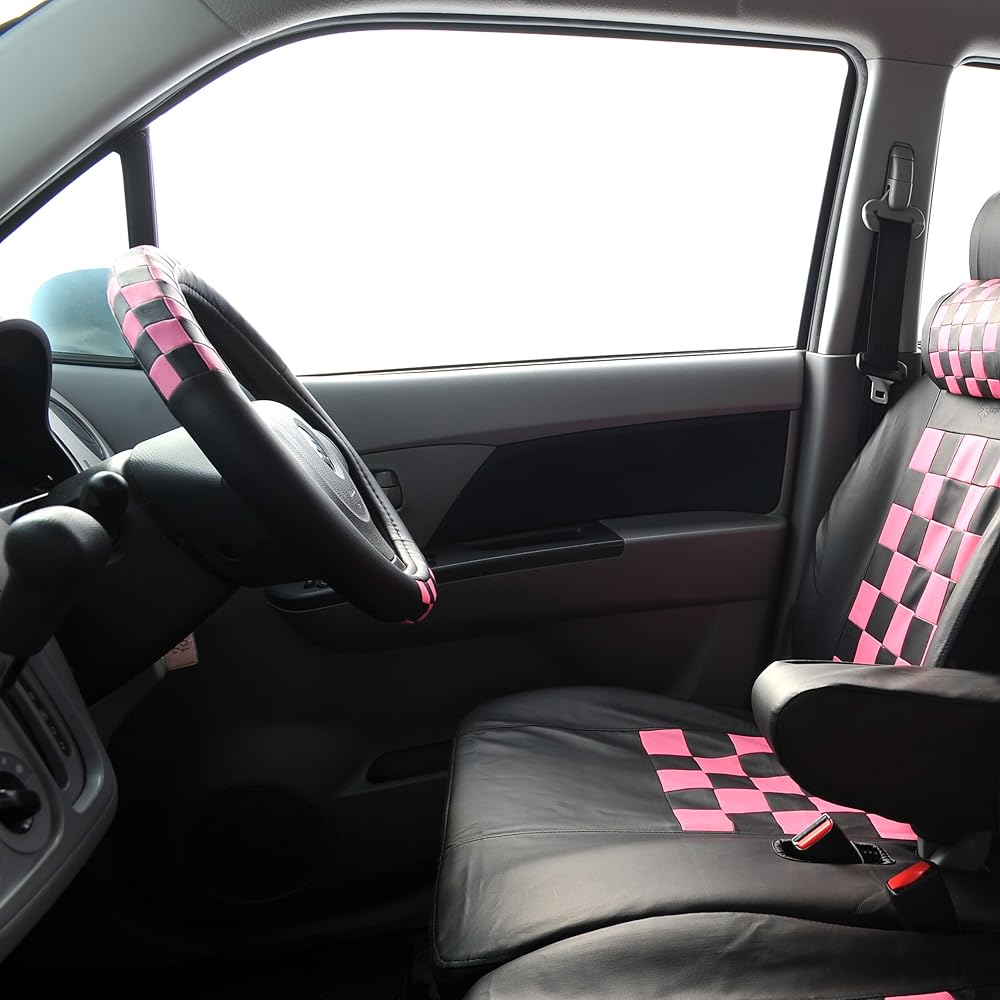 Z-style Car Handle Cover [Steering Cover] Pink Mania Check Black x Pink