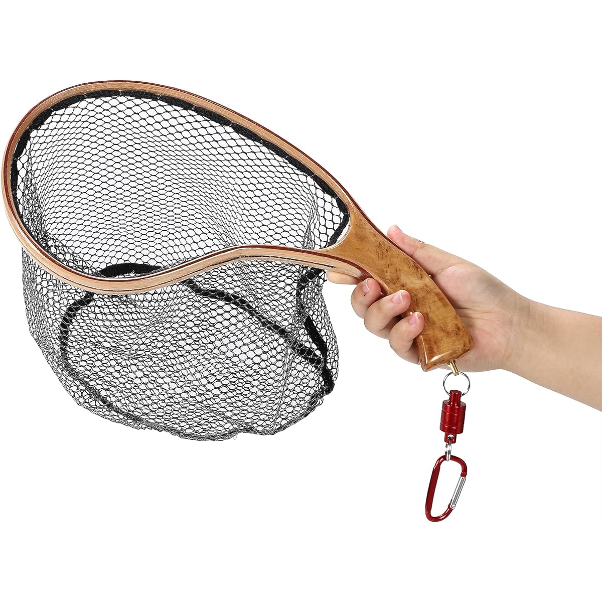 (Manaheart) Rubber Coating Net, Tamo Net, Ball Net, Mountain Stream, Wooden Landing Net, Rubber Net, Lightweight, Curved Pattern, Small, Compact, Bait Fishing, Mountain Stream Fishing, Fly Fishing, Wood Frame, Fly Crank, Trout