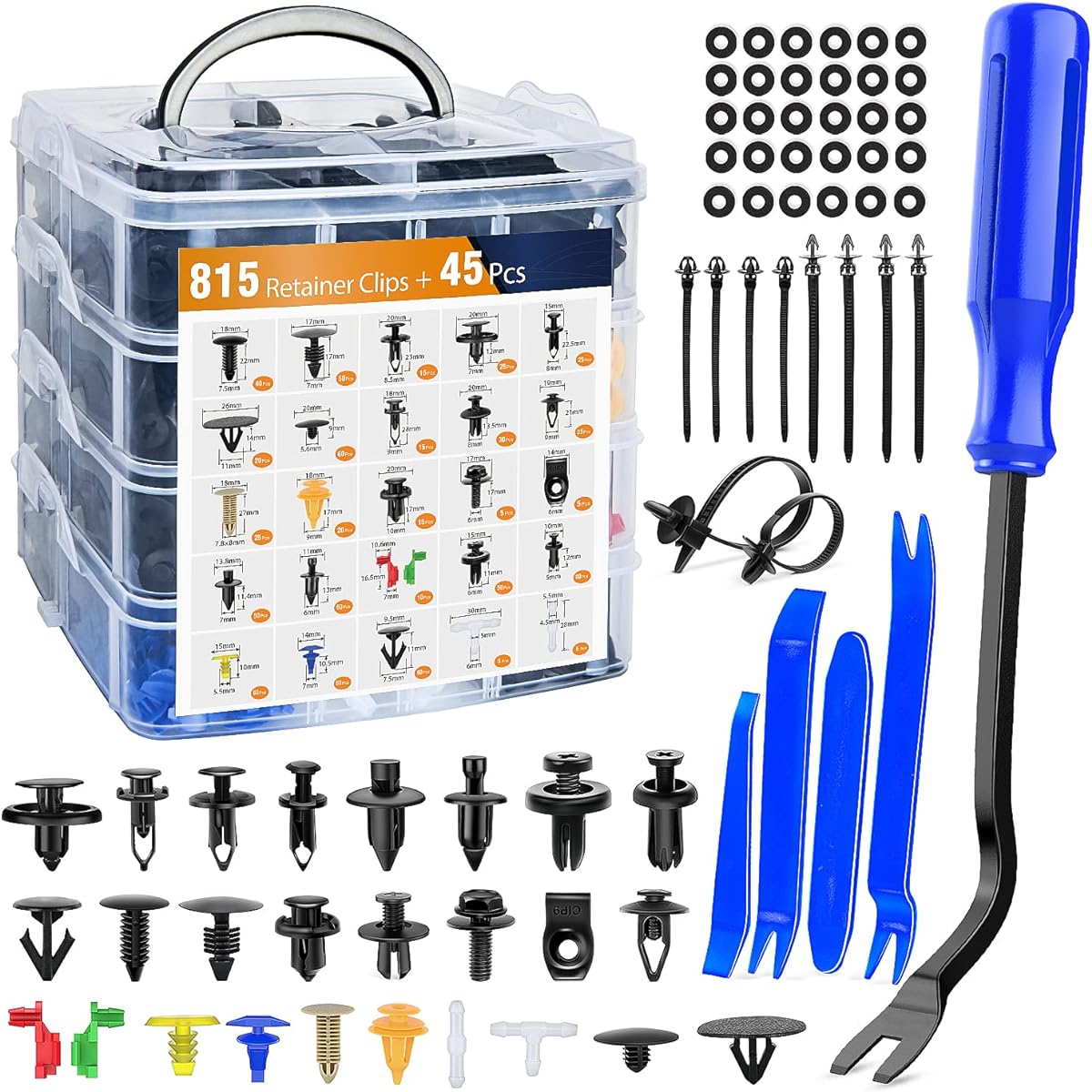 GOOACC 860Pcs Car Push Retainer Clips & Auto Fasteners Assortment -26 Most Popular Sizes Nylon Bumper Fender Rivets with 10 Cable Ties and Fasteners Remover for Toyota GM Ford Honda Chevy