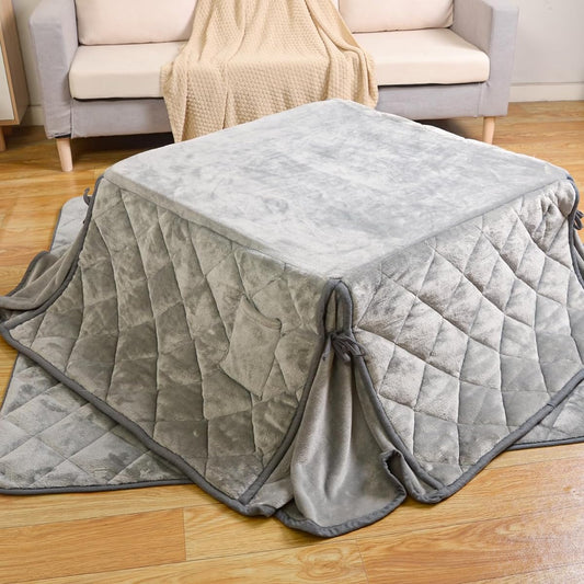 JEMA Kotatsu Futon Set, Space Saving Kotatsu Comforter, Kotatsu Cover Set, 2 Piece Set, Rectangular, Washable, Approx. 160 x 190cm, Flannel, Kotatsu Huton, Compact, Stylish, Plain, Gray