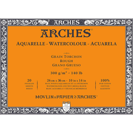 Arches Watercolor Paper Block 300g Coarse 26X36cm 20 Sheets (1795086) Natural White