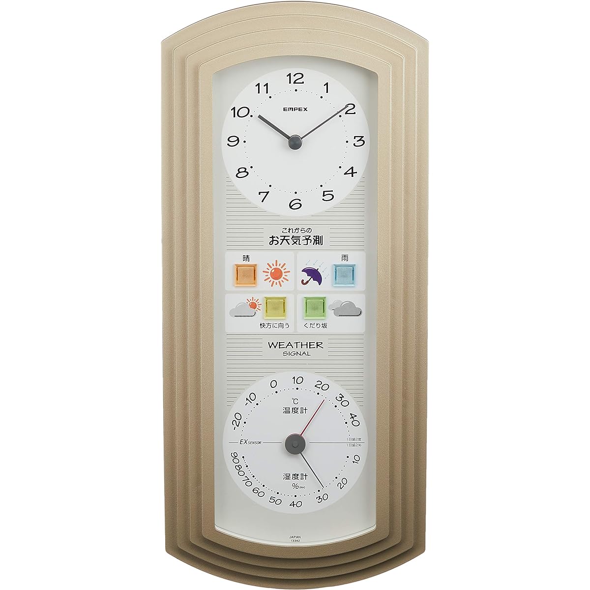 Empex Weather Meter Temperature and Hygrometer Weather Pal EX with Weather Forecast Function for Wall Hanging Made in Japan Champagne Gold BW-5267 345x15.5x4.3cm