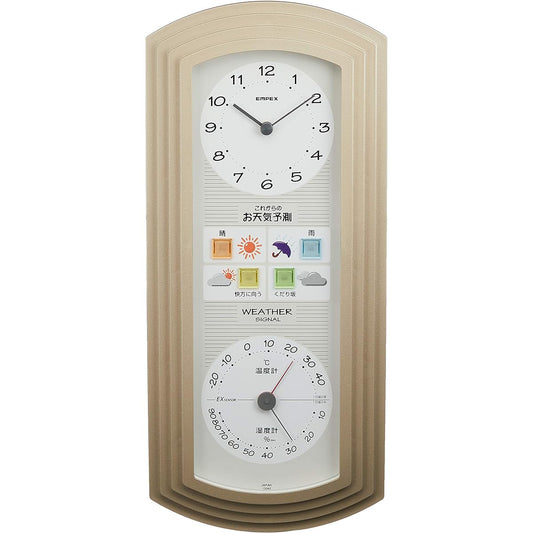 Empex Weather Meter Temperature and Hygrometer Weather Pal EX with Weather Forecast Function for Wall Hanging Made in Japan Champagne Gold BW-5267 345x15.5x4.3cm