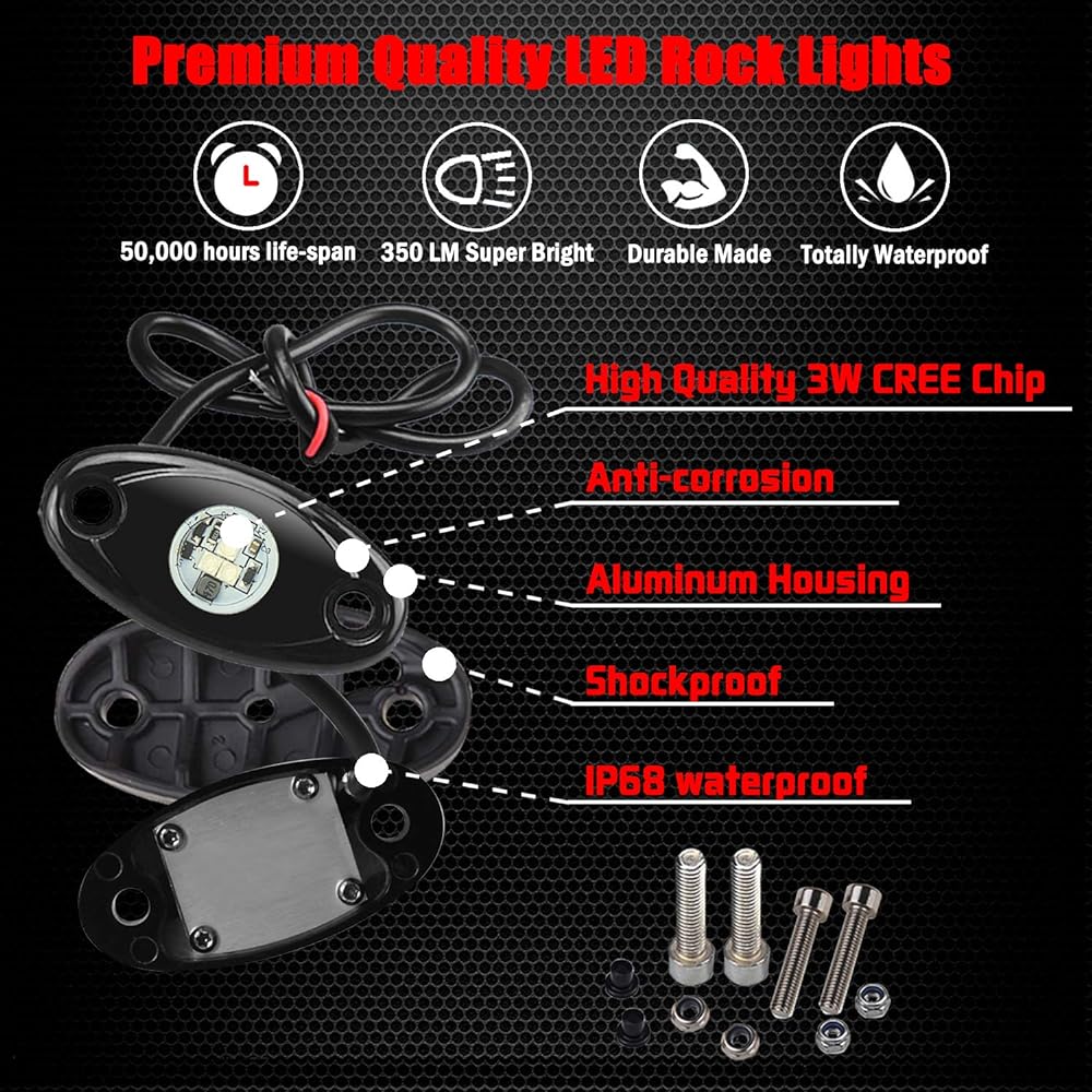 6 AMPPER LED lights, waterproof for car trucks waterproof Neon undergrain light ATV UTV SUV off -road board under body grail lig lamp (green)