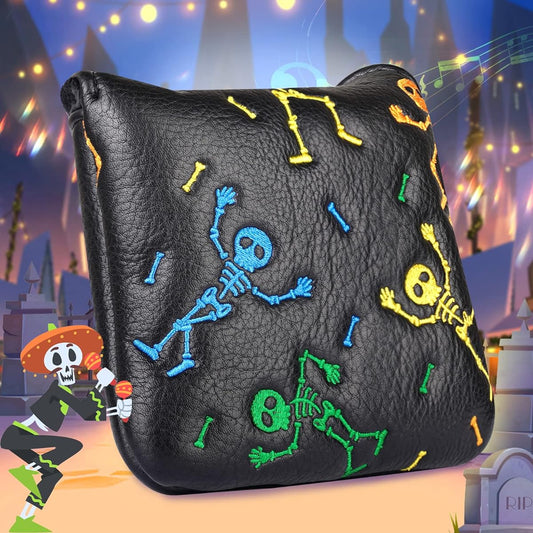 Golf club head cover for driver/fairway wood/utility/putter cover/iron cover single item/set skull embroidery synthetic leather black