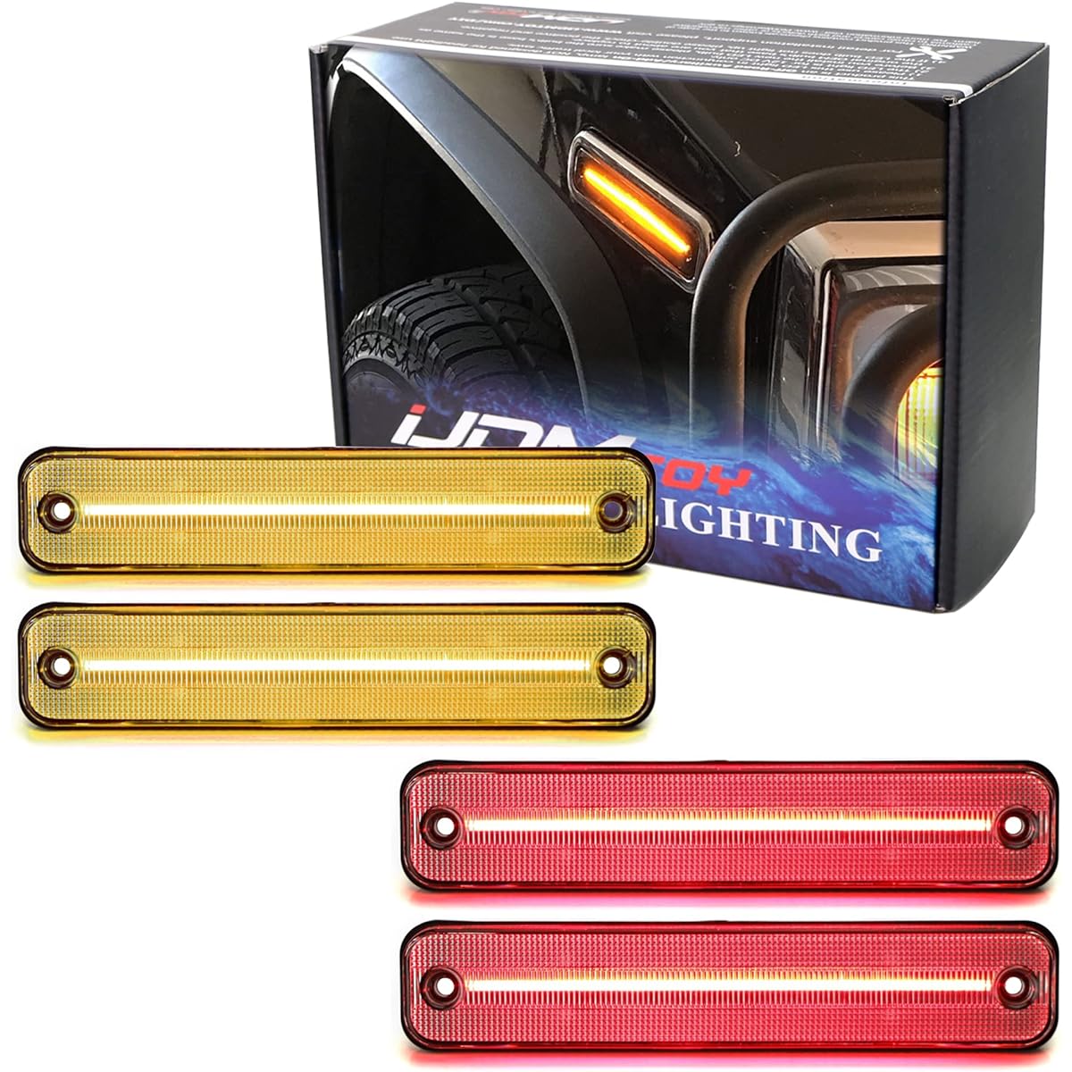 IJDMTOY Clear Lens Amber/Red Full LED Side Marker Light Kit 2003-2009 Hummer H2 Compatible 180-SMD LED equipped OEM side marker lamp replacement