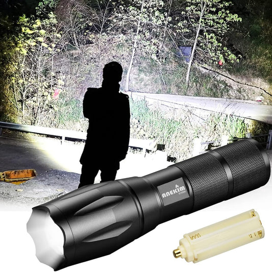 ANEKIM Zoomable Tactical Flashlight Leather Band, 3 Modes LED Flashlight 1200 Lumens Brightness Applicable for Emergency and Outdoor, Camping Accessories-S1000