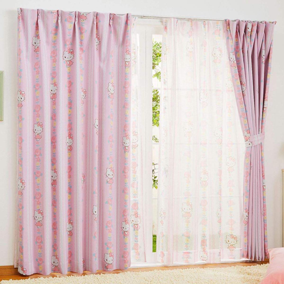 Sanrio Kitty Grade 2 Blackout Heat Shielding Blackout Curtains Set of 2 Width 100 x 178cm Length SB-521-S