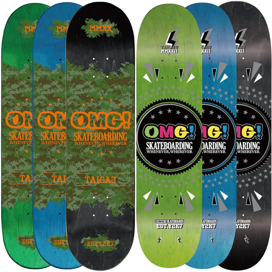 OMG! Skateboard Parts Green Skateboard Logo Deck TAIGA3 Ultra Light 100% Canadian Hard Rock Maple S