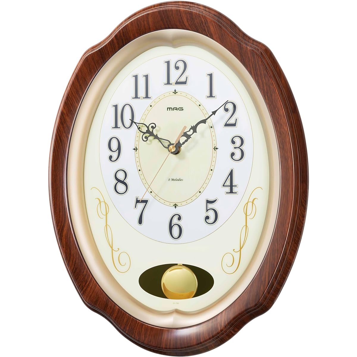 MAG Wall Clock Pendulum Radio Clock Home Concert Melody Time Signal Brown W-788BR-Z