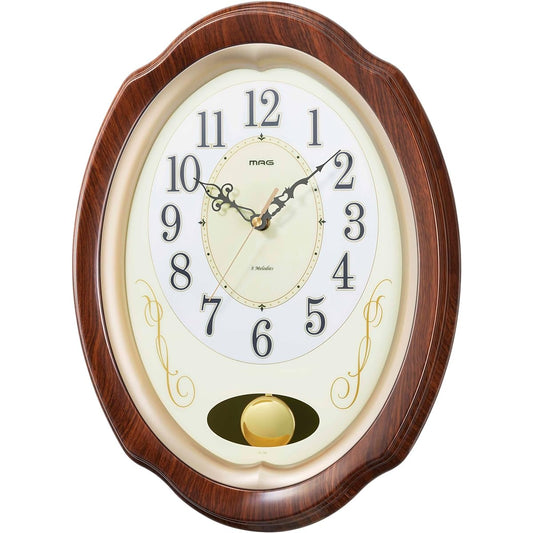 MAG Wall Clock Pendulum Radio Clock Home Concert Melody Time Signal Brown W-788BR-Z