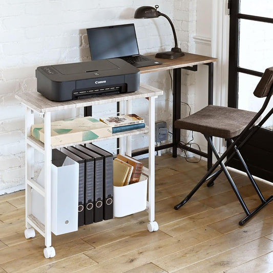 [Yamazen] Wagon Desk Side Wagon with Casters Adjustable Shelf Height Compatible with A4 Files Easy Assembly Rack Storage Width 60 x Depth 30 x Height 70cm Antique Ivory/Sand White CPSR-6030H(AIV/SWH)