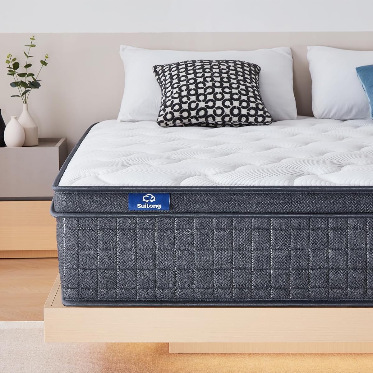 Suilong Pocket Coil Mattress, Semi-double, Firm, Extra Thick, 10.2 inches (26 cm), Independent Pocket Coil, High Resilience, Luxury Spring Mattress, Slightly Firm, Line Situation 0.08/0.09 inches