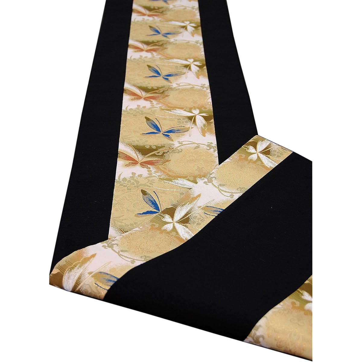 Japanese style kimono table runner, reversible gold brocade obi, boxed and wrapped, 150cm (butterfly)