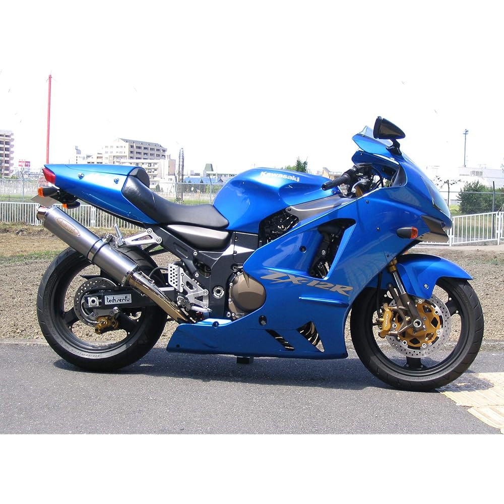 Techserfu ZEEX Full Exhaust for ZX12R (B Type) Vehicle Inspection Compatible Exhaust Gas Test Report Included Stainless Steel Machine Bent Full EX φ110×480L Solid Titanium Silencer T21-KC12-0205