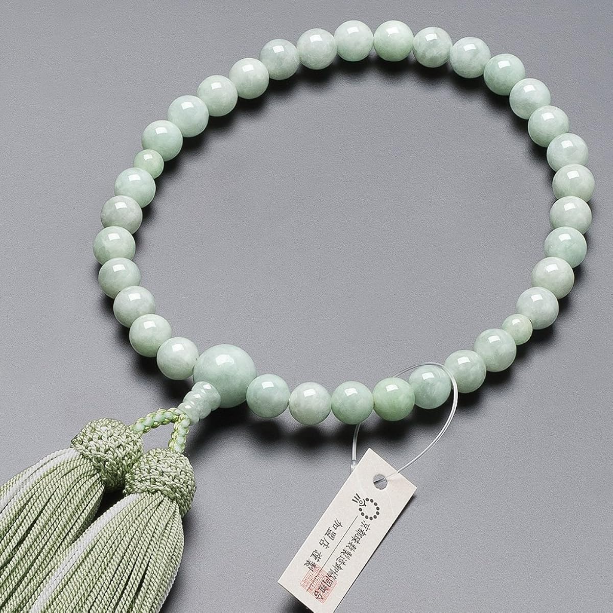 [Buddhist Altar Shop Takita Shoten] Kyoto Prayer Beads for Women, Burmese Jade, 8mm Beads, Pure Silk Headed Buns, Bead Bag Included, Women's Prayer Beads that Can Be Used by All Sects, Certificate Included