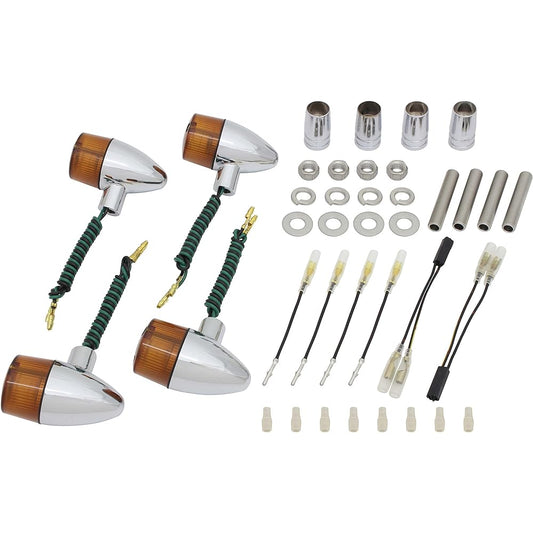 POSH Motorcycle Supplies Turn Signal Classic Bullet Type Car Model Specific Set W650 ('04~) W400 ('04~) Estrella ('07~) Plated Body/Orange Lens 016198-53