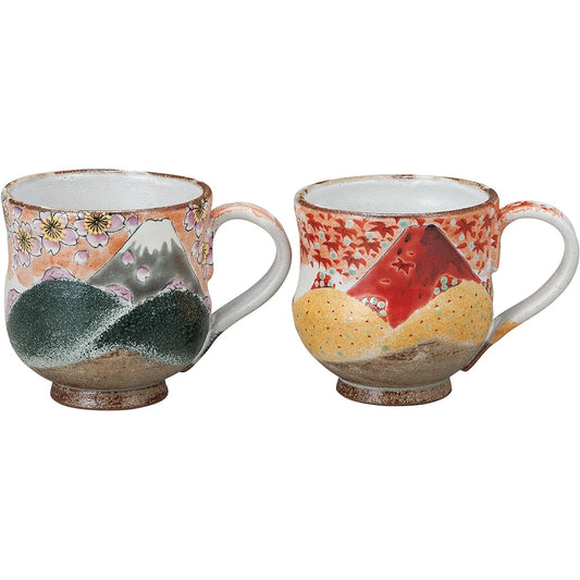 Masamine Ino Kutani ware mug pair Spring Fuji/Autumn Fuji K8-964