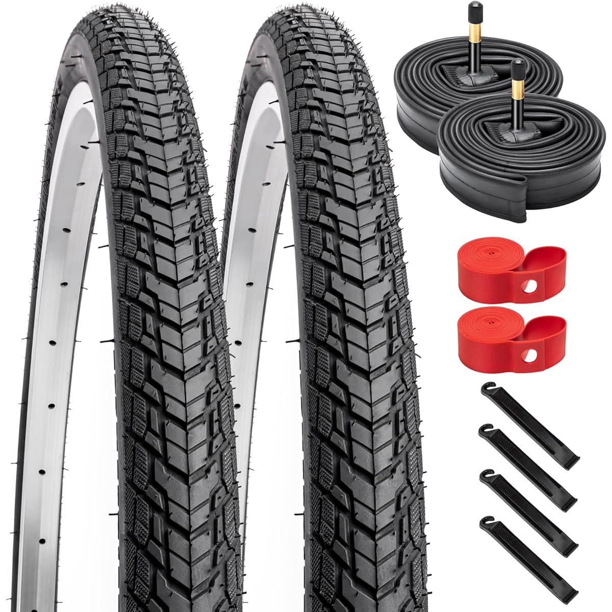 Set of 2, 700 38C Tire, 700X38C 40-622 Bicycle Tire + 700X35/43C Bicycle Tube American Style Valve 48mm + 700X33/50C Bicycle Rim Tape Width 24mm + Tire Lever, Tire 700 38C, Road Bike Tire 700 38C, 700 38C Tire 2 Pieces Set, 700C Tire, 700 38C Bicycle Tir