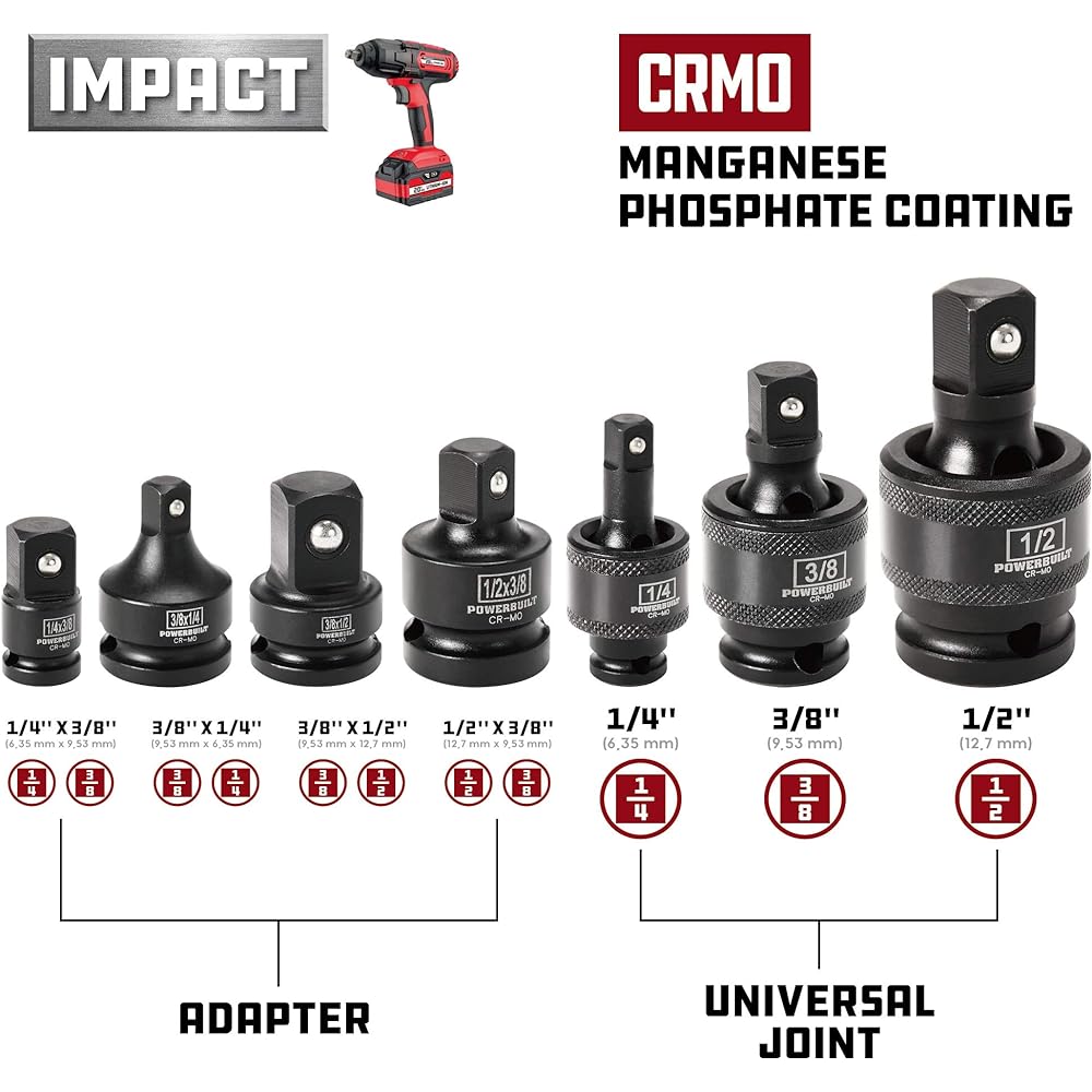 PowerBuild 647095 Impact Universal Joint & Adapter 7 Points Set