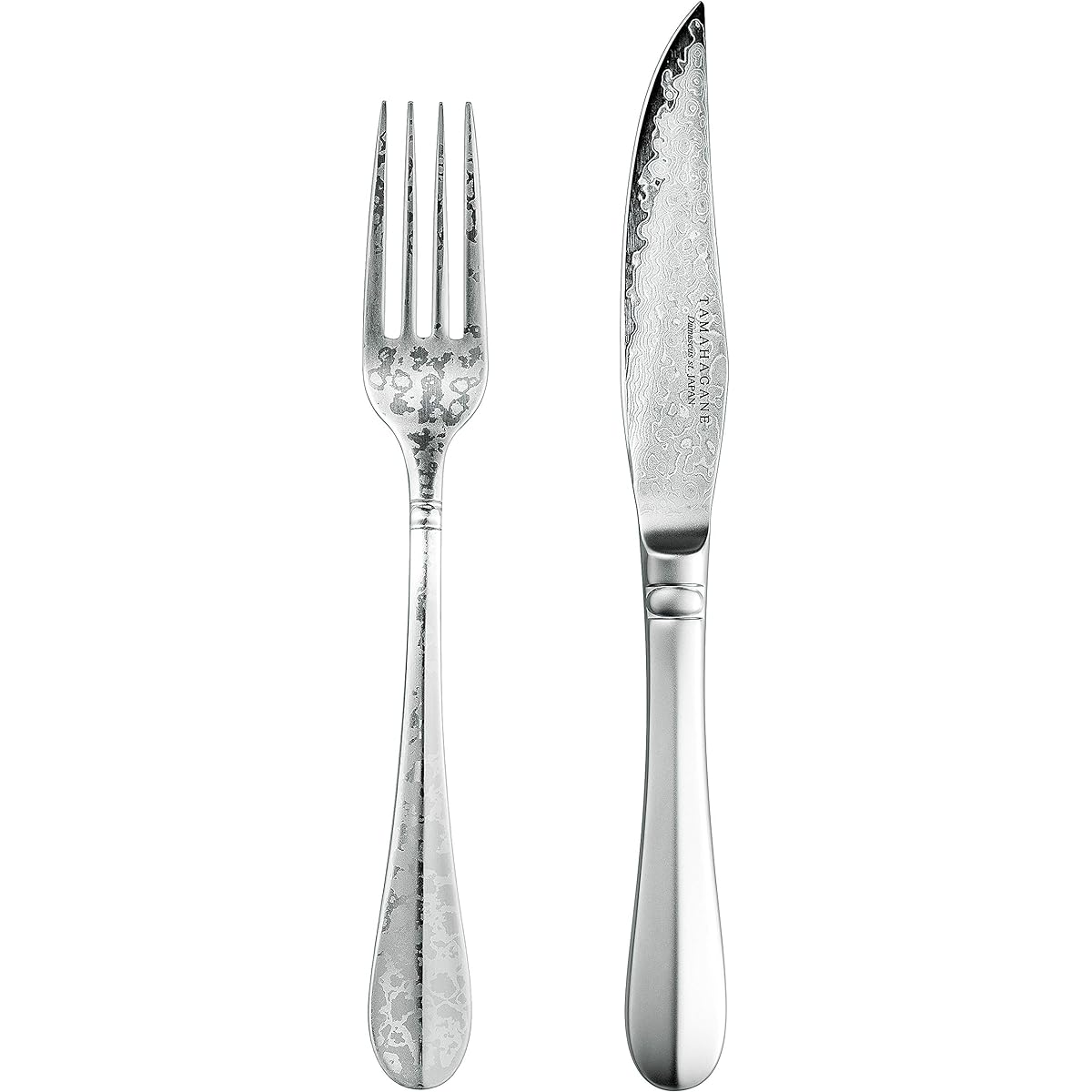 Kataoka Manufacturing TAMAHAGANE Damascus Steel Steak Knife & Fork Set SUS304