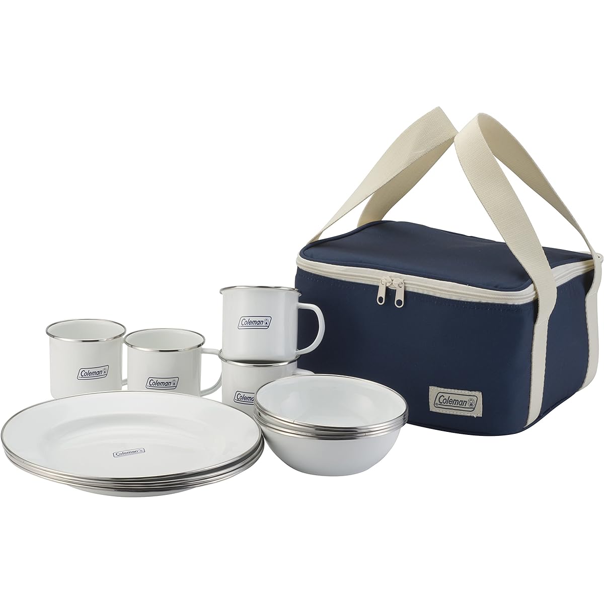 Coleman Tableware Set Enamel Dishware Set Serves 4 with Storage Case 2000032362