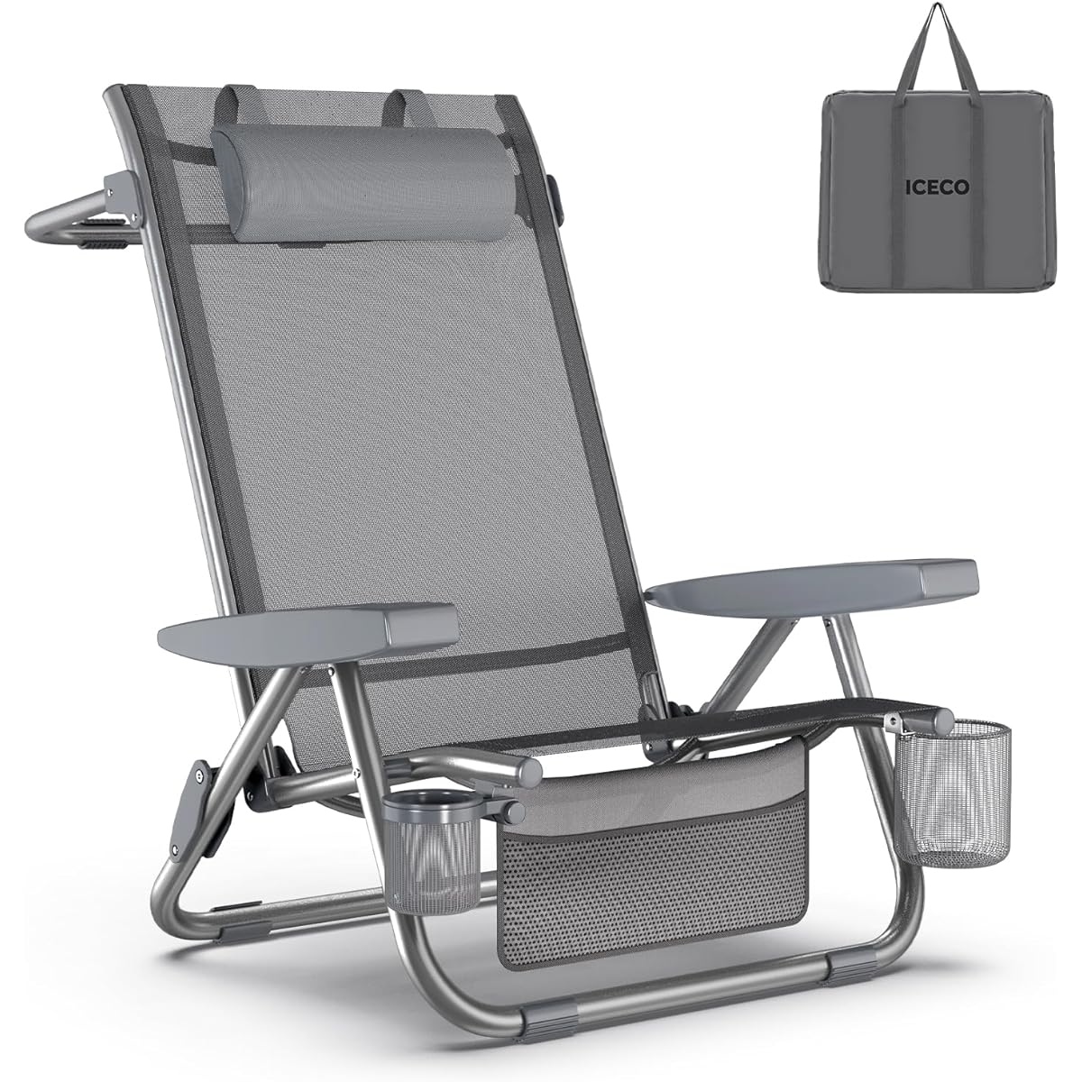 ICECO 5-position reclining low chair [Teslin seat, A7075 aluminum alloy frame, load capacity 245KG, storage bag included] Foldable, compact storage, outdoor, camping, garden, beach, balcony, garden