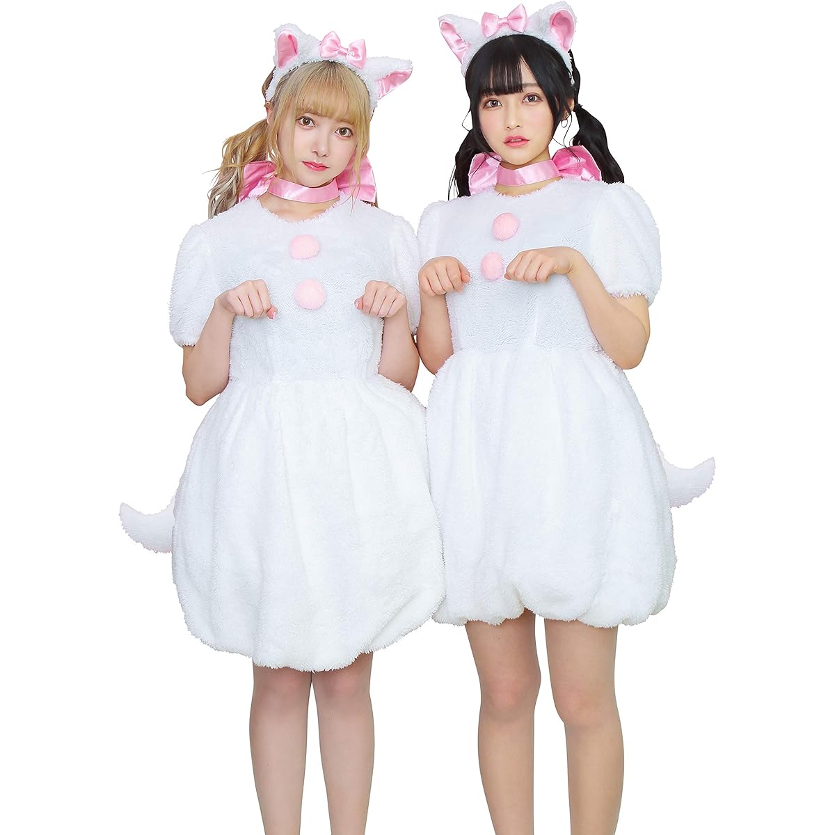 Clearstone Fluffy Animal Cosplay Halloween Ribbon Cat Cat Black Cat Fluffy Women's White Costume Fancy Dress Costume