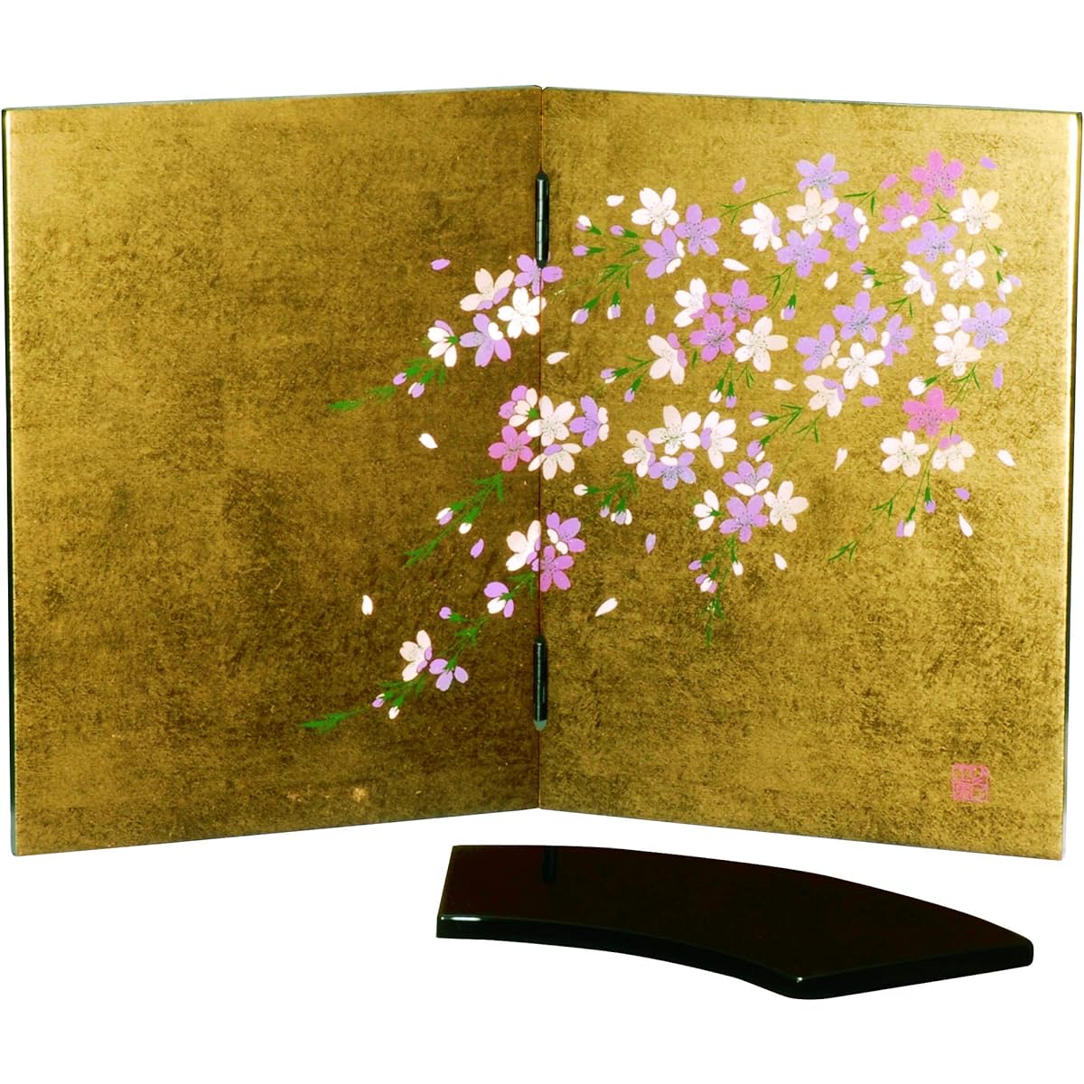 Kishu coloring, gold leaf, princess folding screen, weeping cherry blossoms, gold leaf, with flower stand 22-87-6 Screen, folding screen picture, partition, Japanese, stylish