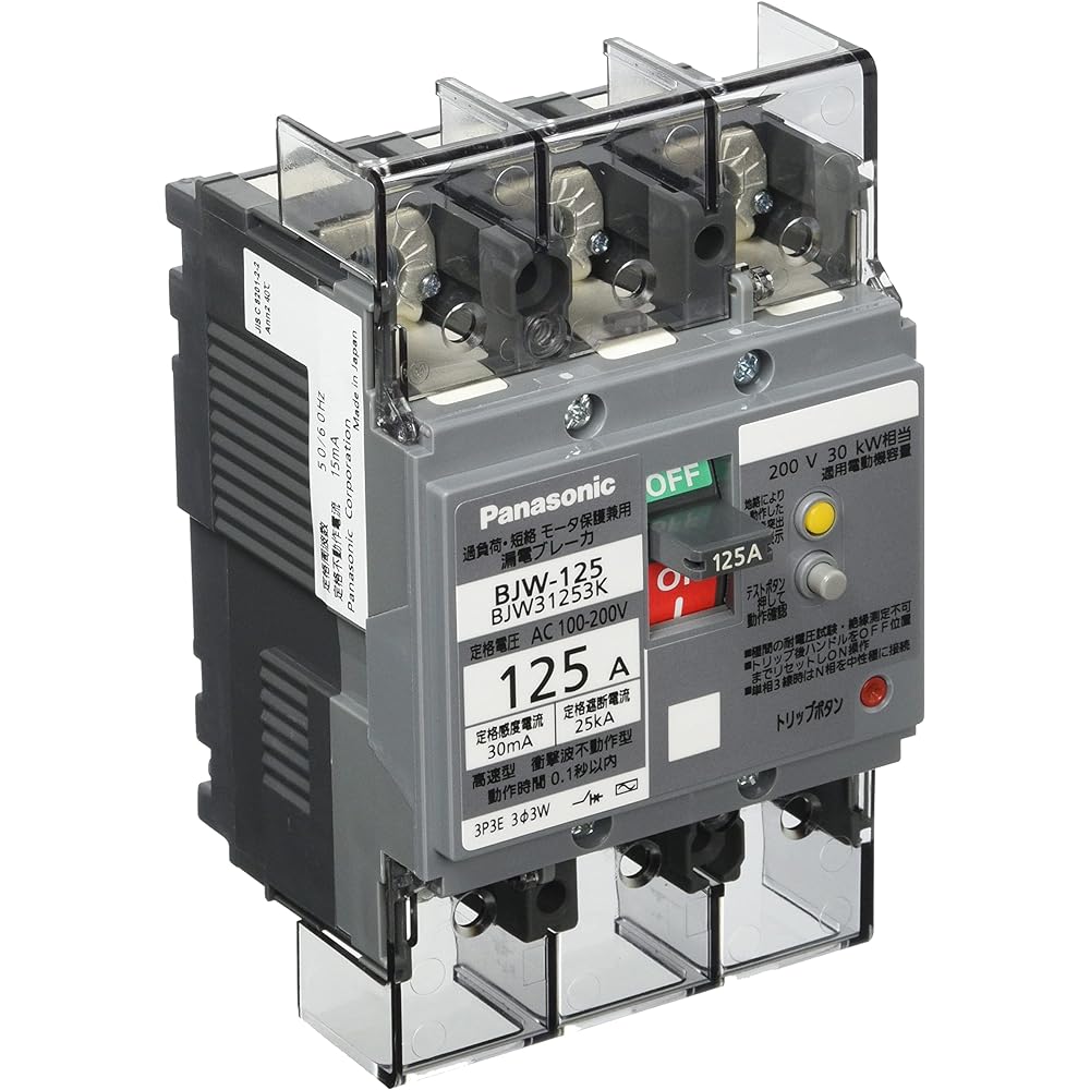Panasonic Earth Leakage Breaker BJW-125 Type 3P3E with OC 125A 30mA Motor Protection BJW31253K