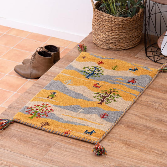 Hagiwara GABBEH Entrance Mat Indoor Yellow Approx. 45 x 75cm "GABBEH A6" Create a luxurious relaxing space