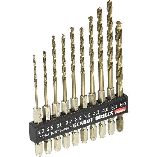 Bic Tool Gekko Drill Hexagonal Shaft Set of 10 (φ2.0, φ2.5, φ3.0, φ3.2, φ4.0, φ4.5, φ5.0, φ6.0 1 each φ3.5 x 2 ) 6GK10P (metal/metalwork)