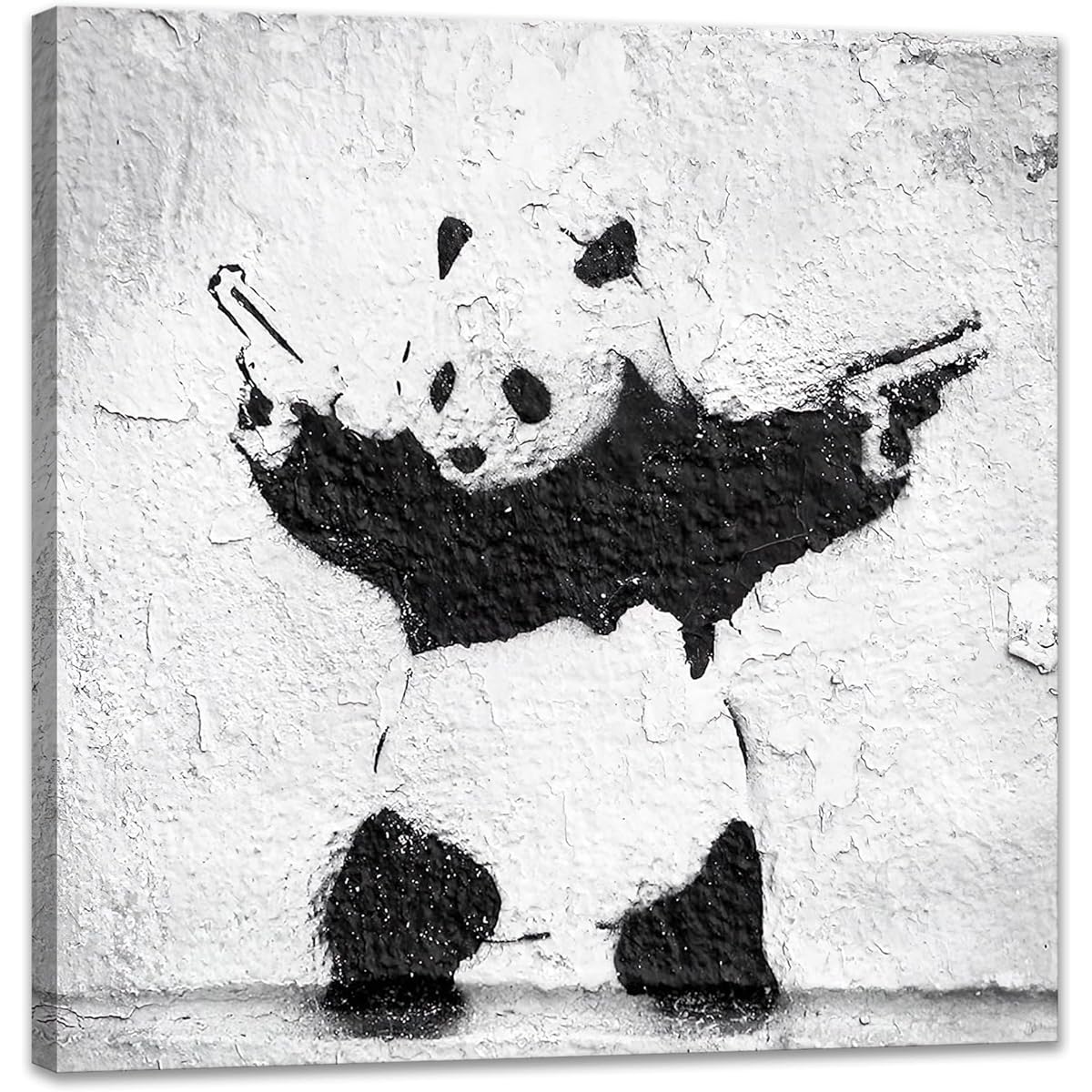 Banksy Art Panel Extra Large Panda Holds a Gun Painting Animal Poster Interior Painting Entrance Wall Painting Wall Hanging Art Finished Product with Wooden Frame (60*60cm)