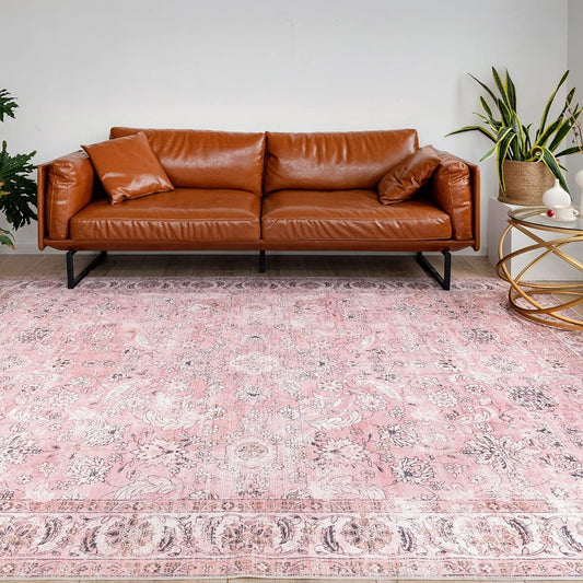 u-living Carpet 3 Tatami Persian Carpet Style Rug Washable 200X250CM Floral Pattern All Seasons Lightweight Pink Anti-slip Dust Mite Resistant Odor Resistant Compatible with Floor Heating