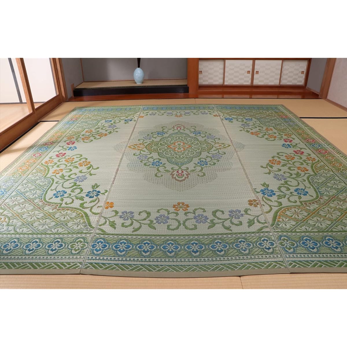 Ikehiko Corporation Purely Domestic Rush Flower Carpet Rug "ASIC" Green Edoma 3 tatami mat (approx. 174 x 261 cm) 4111003