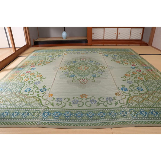 Ikehiko Corporation Purely Domestic Rush Flower Carpet Rug "ASIC" Green Edoma 3 tatami mat (approx. 174 x 261 cm) 4111003