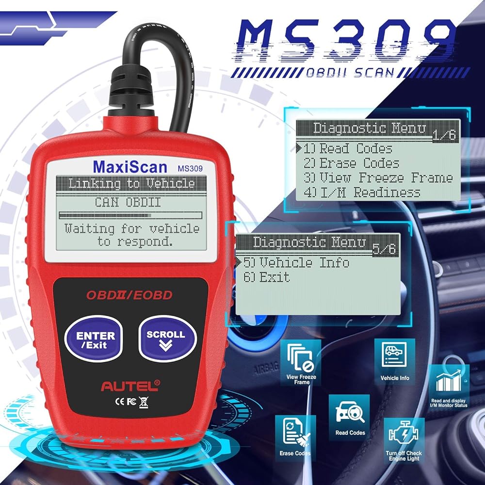 Autel AutoLink AL301 OBD2 Scanner Default Code Reader Car Diagnostic Tool MIL Reset and Off Mill Upgrade Version MS300