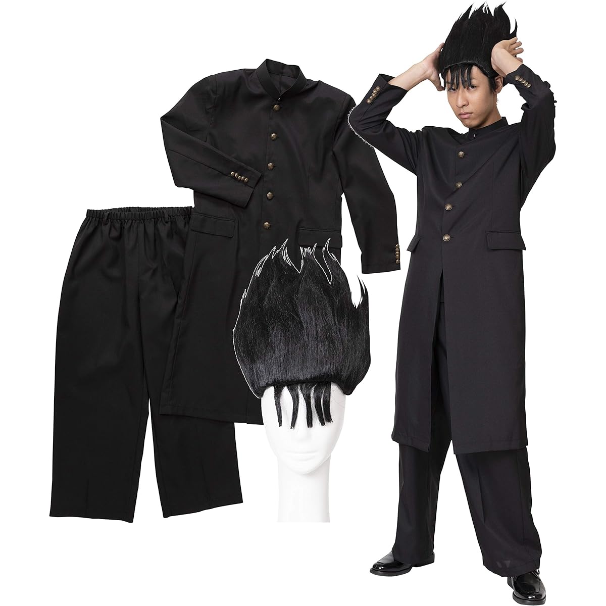 Clearstone Cosplay Halloween Today's Yankee Long Run Long Run Uniform Gakuran Yankee Wig Men's Black Costume Fancy Dress Costume