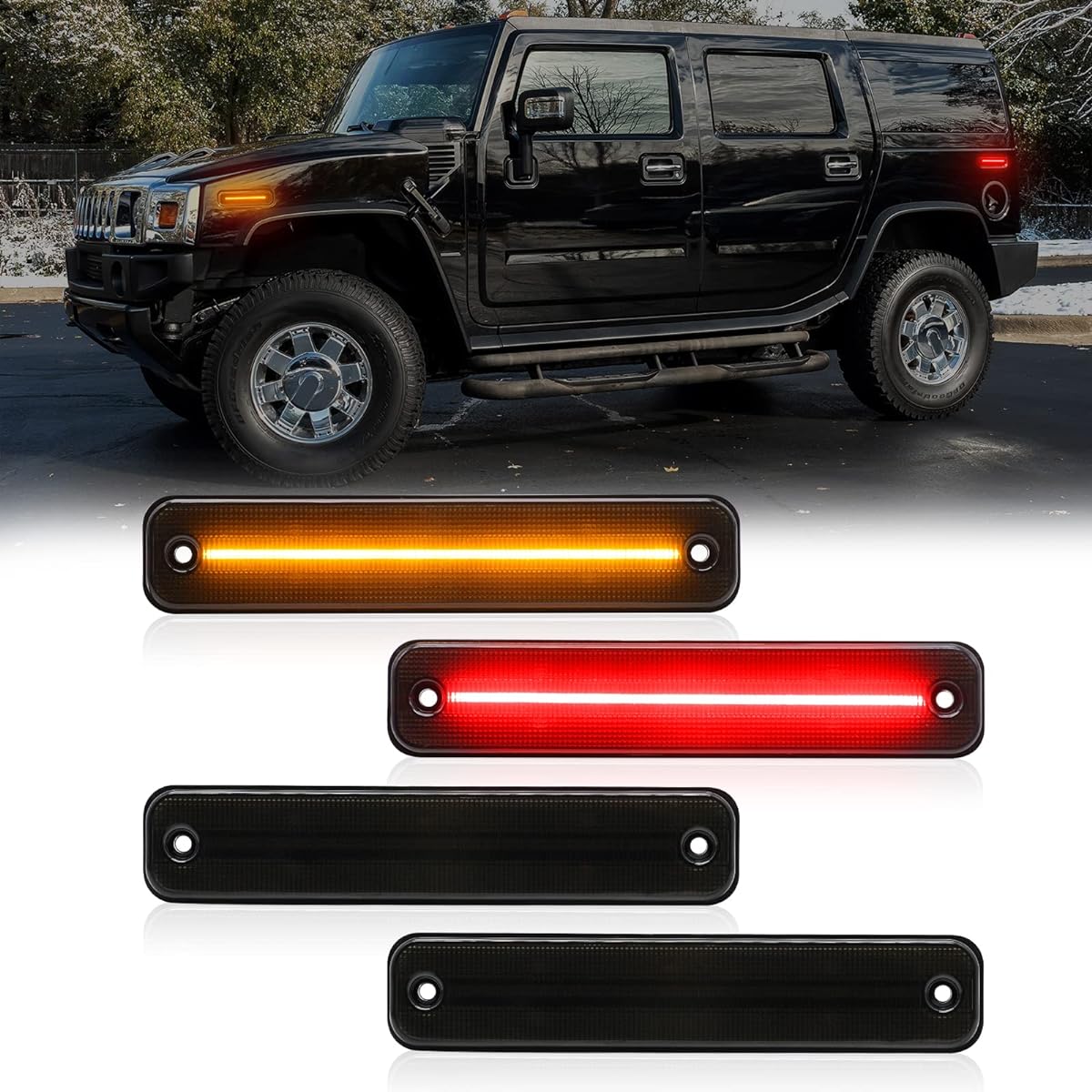 MyNOWAY Smoke Lens LED Marker Light Kit replacement H2 2003-2009 4 Front Amber Rear Red Side Fender Bumper Drying Position Lamp OE 25952319 15114677 Replacement