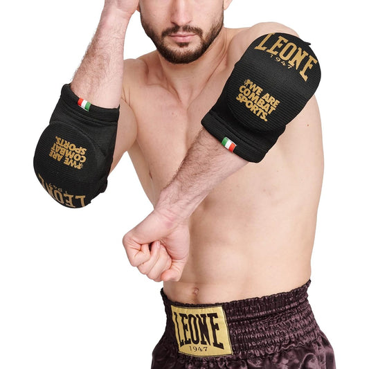 LEONE 1947 MMA Muay Thai Martial Arts Elbow Guard Unisex [DNA] Elbow Supporter Padded Velcro Closure Black/Gold L Size PR341 [Genuine Product]