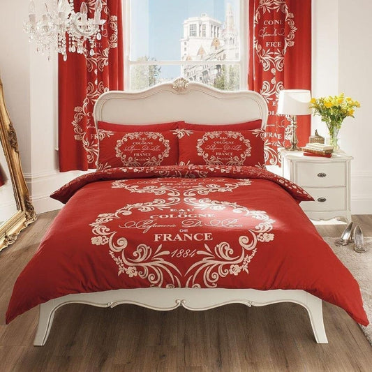 Lovely French Perfume Design Eu de Cologne France Red Double Bedspread x1 Pillowcase x2 Set