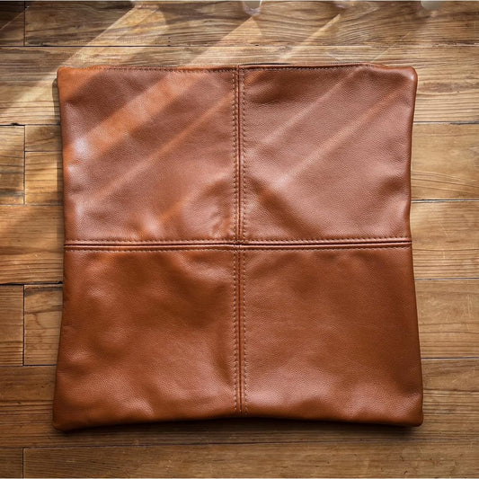 BREMENS Genuine Leather Cushion Cover Leather 45 x 45cm Scandinavian Sofa Backrest Cushion Cover (Camel)